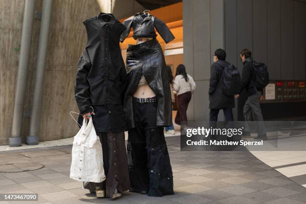 Guests are seen wearing custom self-made outfits attending Seivson in Shibuya at Rakuten Fashion Week TOKYO 2023 A/W on March 14, 2023 in Tokyo,...