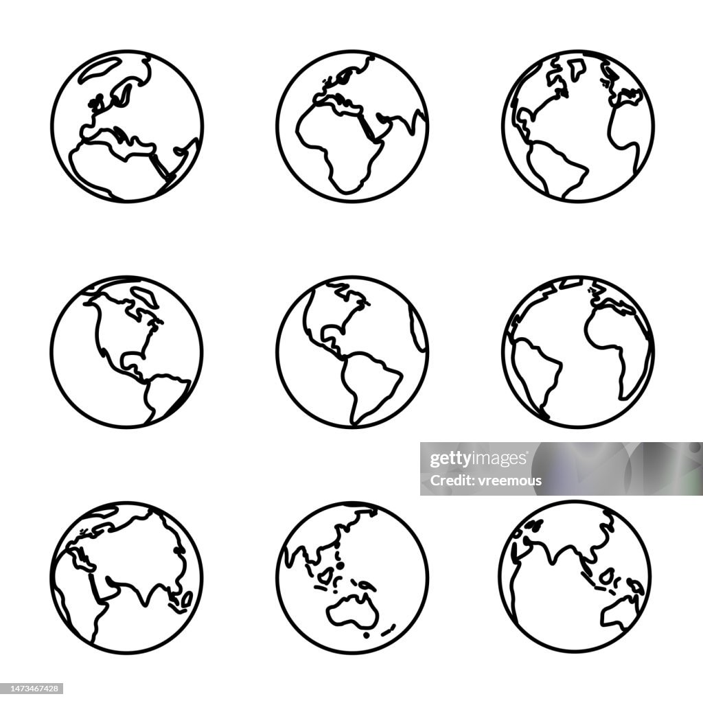 Earth Globe Ansichten Vereinfachte Umrisssymbole