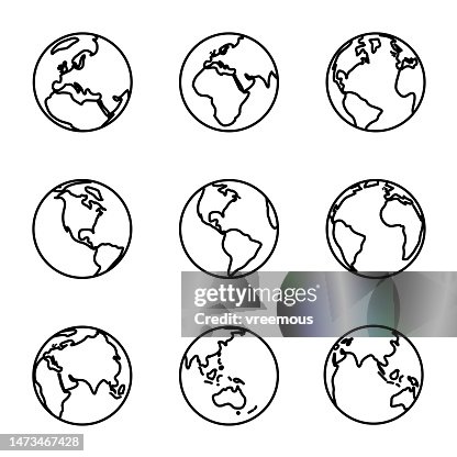 Iconos de contorno simplificados de Earth Globe Views Iconos de contorno simplificados de Earth Globe Views