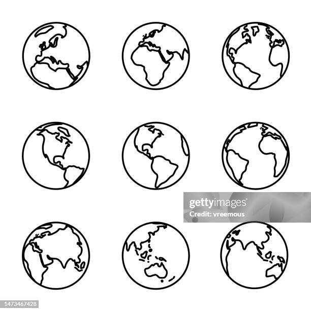 illustrations, cliparts, dessins animés et icônes de earth globe vues icônes de contour simplifiées - world map globe