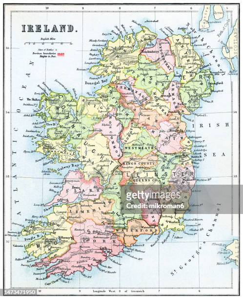 old chromolithograph map of ireland - republic of ireland map stock pictures, royalty-free photos & images