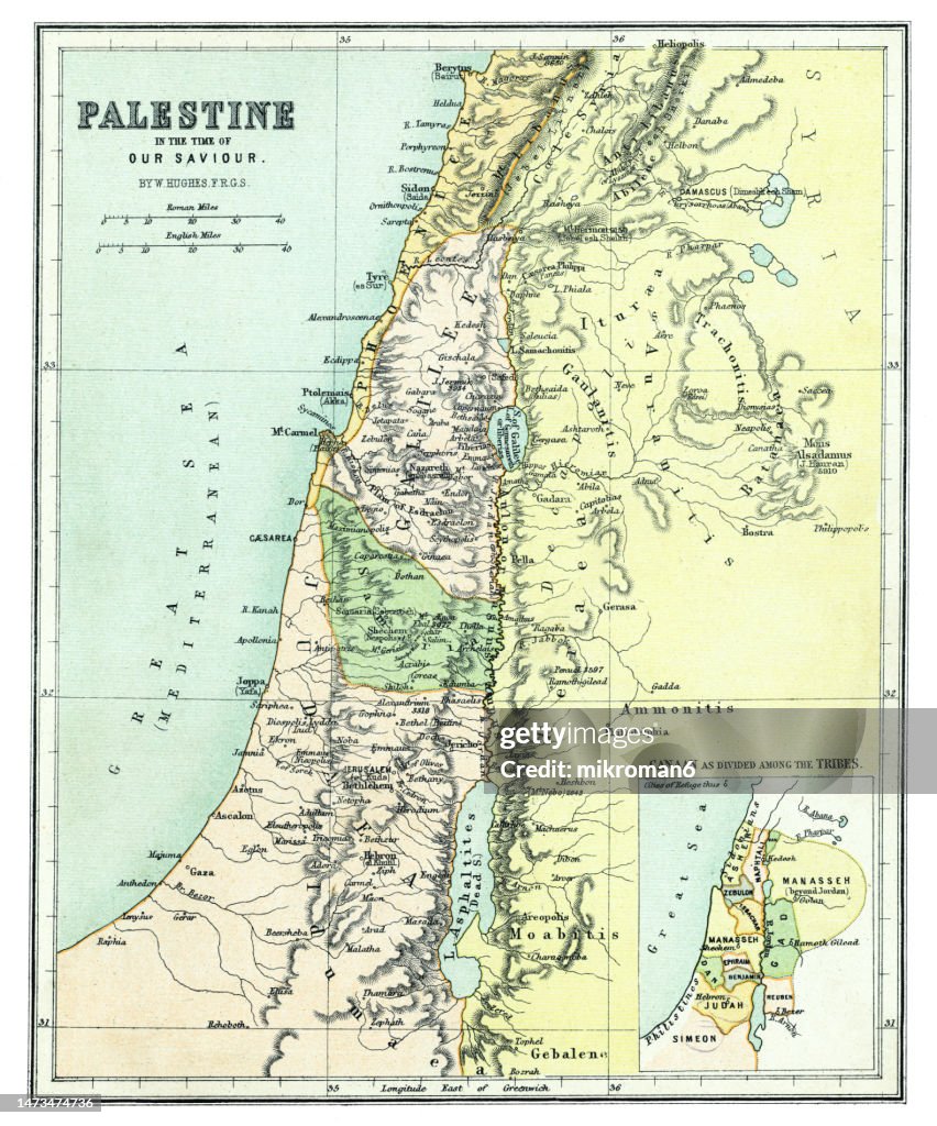 Old chromolithograph map of Palestine in the time of our Saviour
