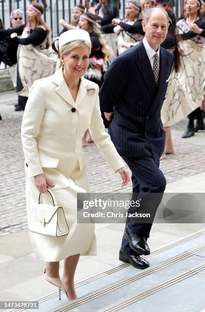 Sophie, Duchess of Edinburgh and Prince Edward, Duke of Edinburgh attends the 2023 Commonwealth Day Service at Westminster Abbey on March 13, 2023 in...