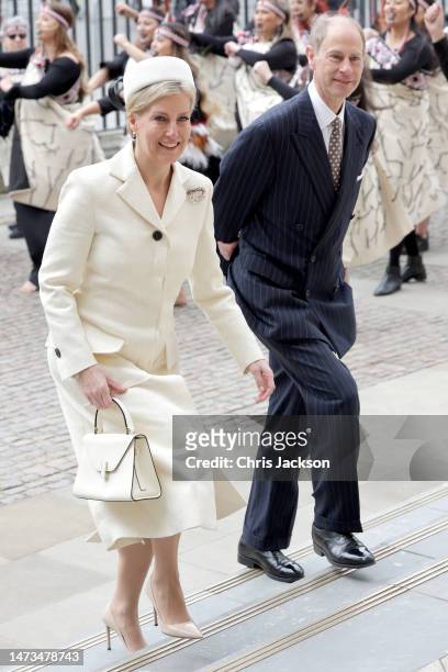 Sophie, Duchess of Edinburgh and Prince Edward, Duke of Edinburgh attends the 2023 Commonwealth Day Service at Westminster Abbey on March 13, 2023 in...