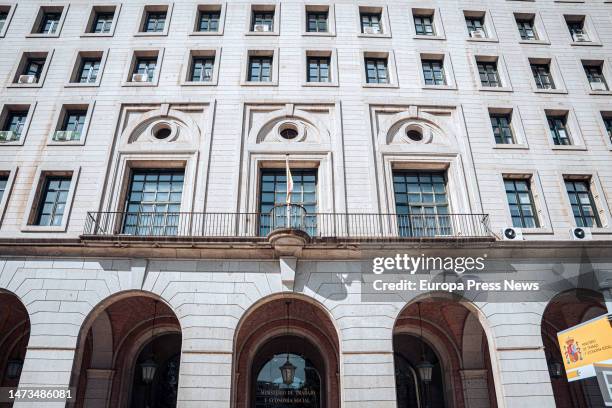 Facade of the Ministry of Labor and Social Economy during a rally to demand retirement at 60 for healthcare and social-healthcare workers, on 14...