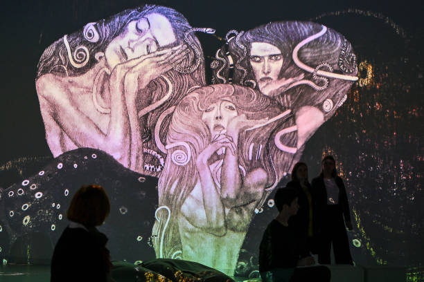 DEU: "Klimts Kuss - Spiel mit dem Feuer" Multimedia Exhibition Press Preview In Munich