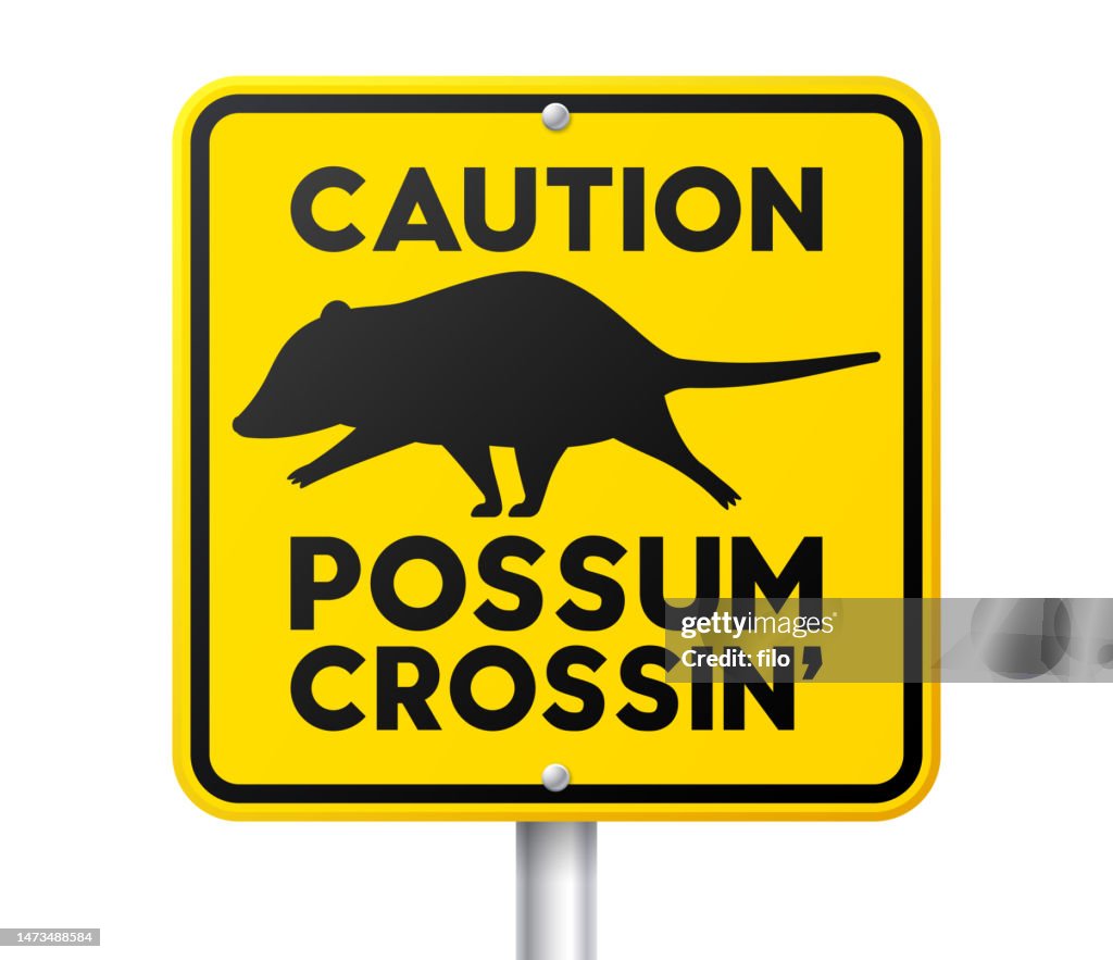 Opossum Crossing Animal Warning Sign