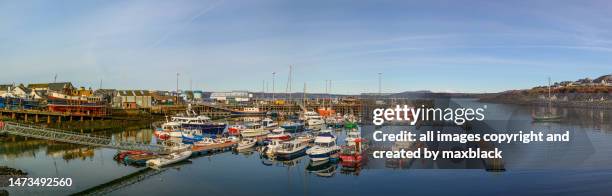mallaig harbour looking towards skye. - mallaig harbour stock pictures, royalty-free photos & images