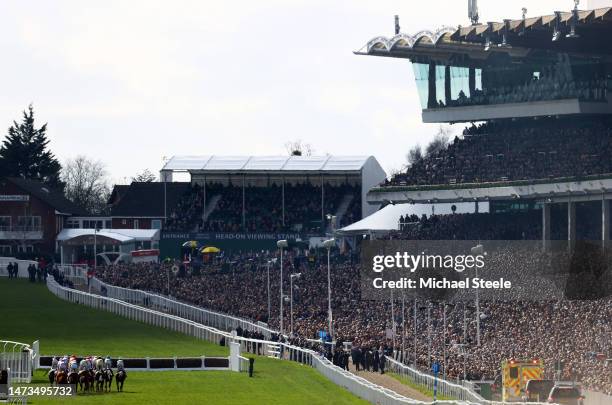 Runners make their way around the course during the Sky Bet Supreme Novices Hurdle during day one of the Cheltenham Festival 2023 at Cheltenham...