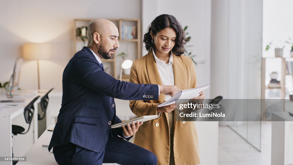 Office partnership, documents and business people collaboration on brand advertising, sales forecast or data analysis. Research insight, paperwork or teamwork review of customer experience statistics