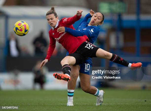 Lauren James of Chelsea and Hayley Ladd of Manchester Unied during the FA Women's Super League match between Chelsea and Manchester United at...