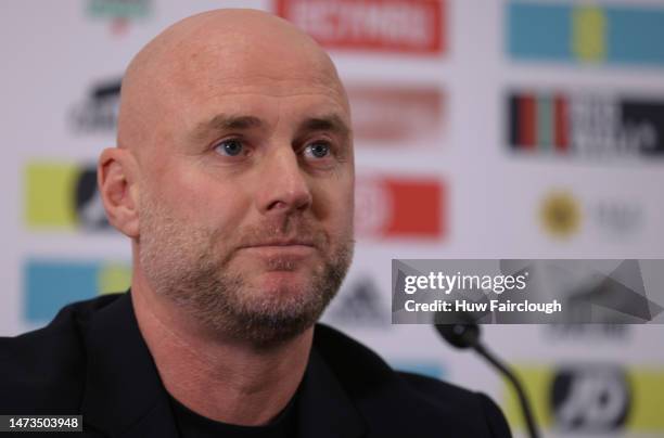 Wales Manager Rob Page announces the Men's FAW squad ahead of the UEFA Euros Qualifiers 2024 at St Fagan's Museum on March 14, 2023 in Cardiff, Wales.