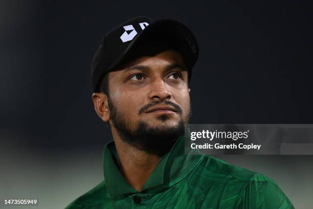 Shakib Al Hasan of Bangladesh during the 3rd T20 International match between Bangladesh and England at Sher-e-Bangla National Cricket Stadium on...