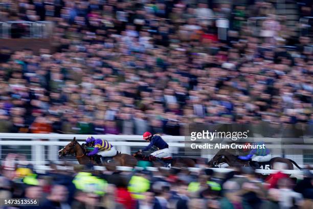 Derek Fox riding Coach Rambler win The Ultima Handicap Chase during day one of the Cheltenham Festival 2023 at Cheltenham Racecourse on March 14,...