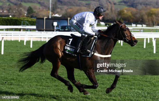 Nico de Boinville celebrates on board Constitution Hill after winning the the Unibet Champion Hurdle Challenge Trophy during day one of the...