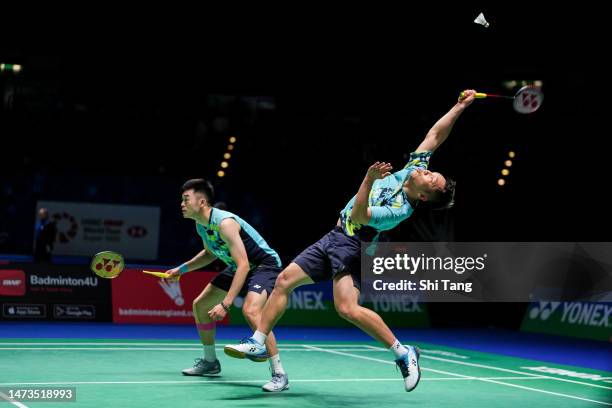 Lee Yang and Wang Chi-Lin of Chinese Taipei compete in the Men's Doubles first round match against Ong Yew Sin and Teo Ee Yi of Malaysia on day one...