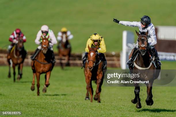 Nico de Boinville riding Constitution Hill win The Unibet Champion Hurdle Challenge Trophy during day one of the Cheltenham Festival 2023 at...