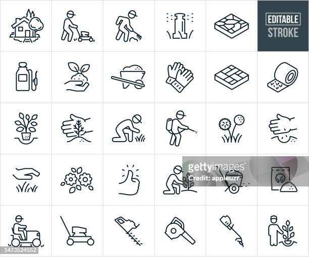 landscaping and gardening thin line icons - editable stroke - landscaped stock illustrations