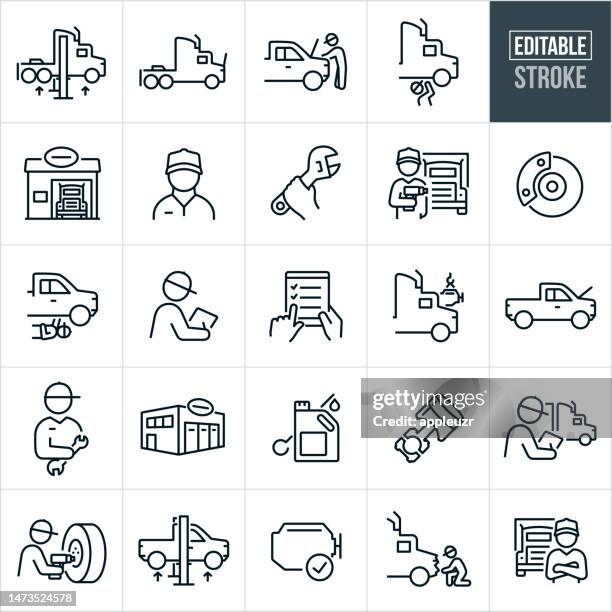 diesel mechanics thin line icons - bearbeitbarer hub - garage stock-grafiken, -clipart, -cartoons und -symbole