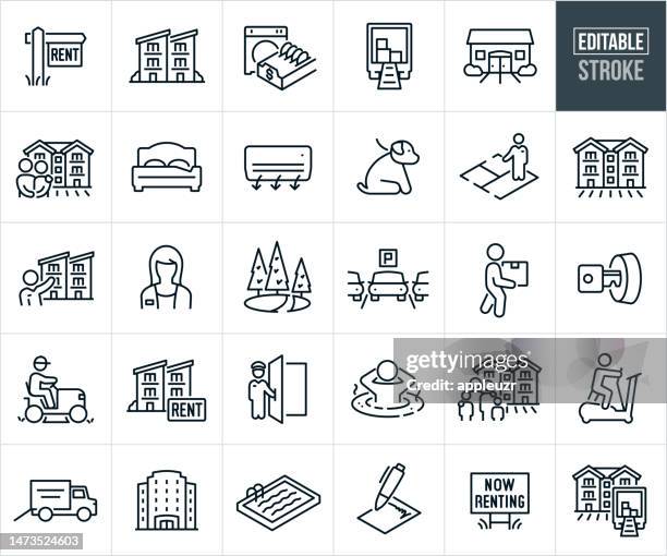 bildbanksillustrationer, clip art samt tecknat material och ikoner med apartment rental thin line icons - editable stroke - projekt