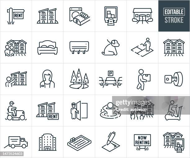 bildbanksillustrationer, clip art samt tecknat material och ikoner med apartment rental thin line icons - editable stroke - townhouse