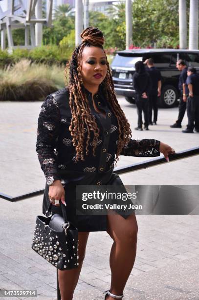 Lala Inuti Ahari is seen outside the Louis Vuitton Women's Spring-Summer 2023 Miami Trunk Show at the Pérez Art Museum Miami on March 14, 2023 in...