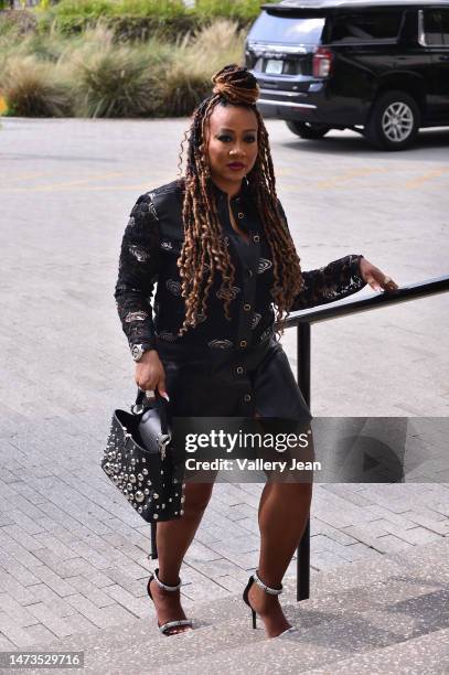 Lala Inuti Ahari is seen outside the Louis Vuitton Women's Spring-Summer 2023 Miami Trunk Show at the Pérez Art Museum Miami on March 14, 2023 in...