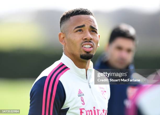 Gabriel Jesus of Arsenal during a training session at London Colney on March 14, 2023 in St Albans, England.