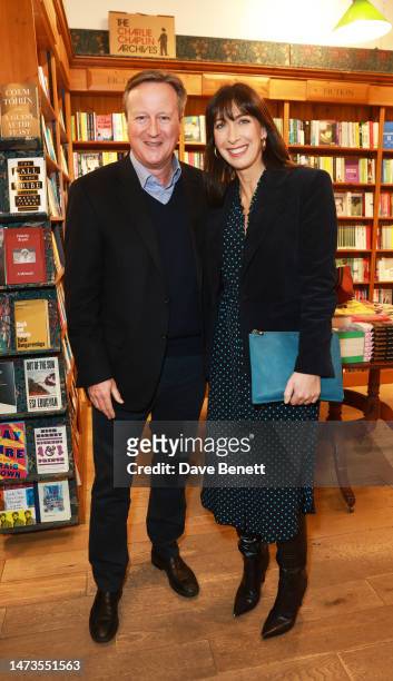 David Cameron and Samantha Cameron attend the launch of new book "Have You Got Anything Stronger?" by Imogen Edwards-Jones at Daunt Books on March...