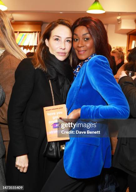 Claire Forlani and Phoebe Vela Hitchcox attend the launch of new book "Have You Got Anything Stronger?" by Imogen Edwards-Jones at Daunt Books on...