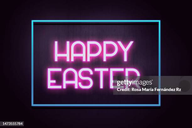 happy easter text in neon lights banner - egg icon stock pictures, royalty-free photos & images