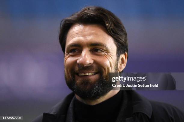 Russell Martin, Manager of Swansea City, looks on prior to the Sky Bet Championship between Millwall and Swansea City at The Den on March 14, 2023 in...