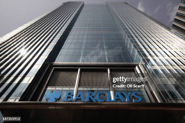 The Canary Wharf headquarters of Barclays Bank, who have been fined 290 million GBP for manipulating the Libor inter-bank lending rate, on June 28,...