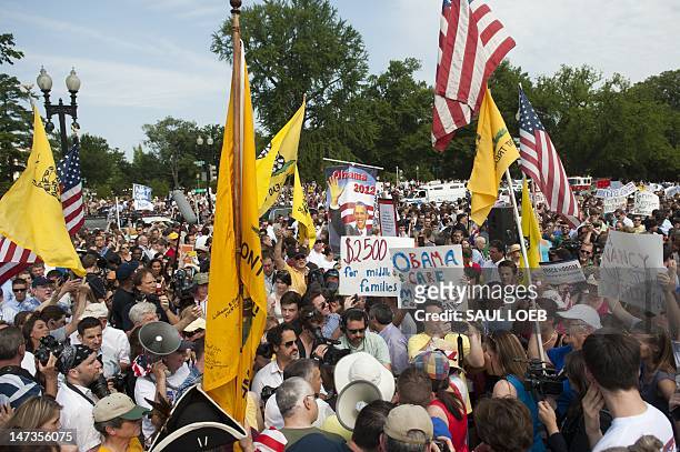 Tea Party protesters demonstrate against the US Supreme Court ruling upholding the constitutionality of the Affordable Healthcare Act, US President...