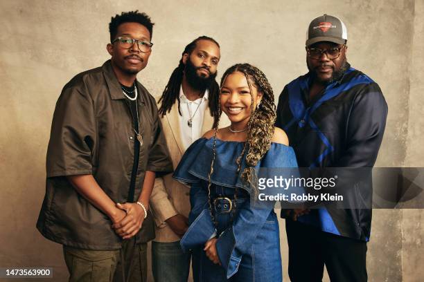 Denzel Whitaker, Bomani J. Story, Laya DeLeon Hayes and Chad L. Coleman of the film The Angry Black Girl and Her Monster' poses for a portrait at...