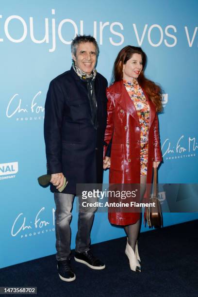 Julien Clerc and Hélène Grémillon attend the "Je Verrai Toujours Vos Visages" premiere at Cinema UGC Normandie on March 14, 2023 in Paris, France.