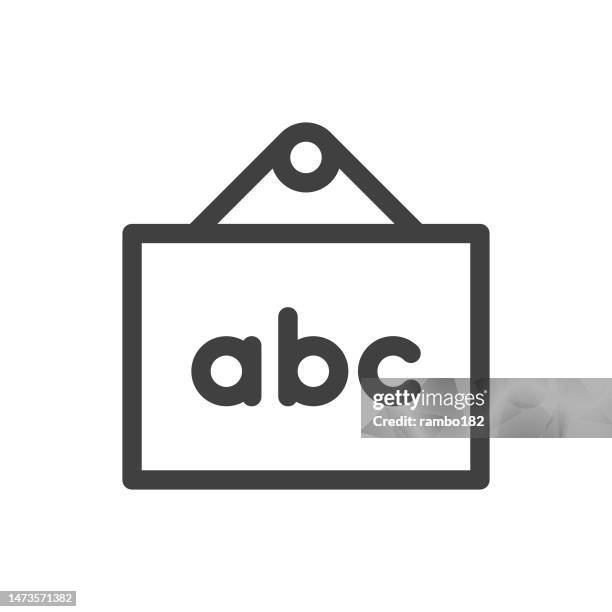 blackboard, elementary education, pre school line vector icon on white background. editable stroke. pixel perfect. for mobile and web. outline vector graphics. - elementary school library stock illustrations