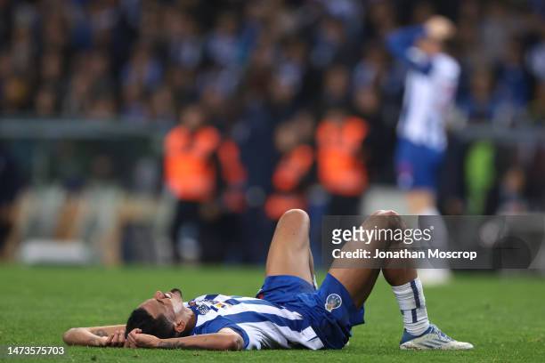 Danny Namaso of FC Porto reacts following the final whistle of the UEFA Champions League round of 16 leg two match between FC Porto and FC...