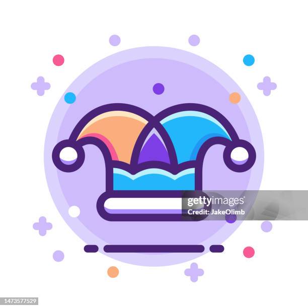 jester hat icon line art - white hat fashion item stock illustrations