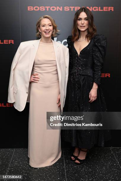 Carrie Coon and Keira Knightley attend the 20th Century Studios' "Boston Strangler" New York Screening at Museum of Modern Art on March 14, 2023 in...