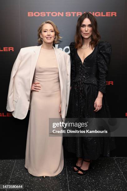 Carrie Coon and Keira Knightley attend the 20th Century Studios' "Boston Strangler" New York Screening at Museum of Modern Art on March 14, 2023 in...