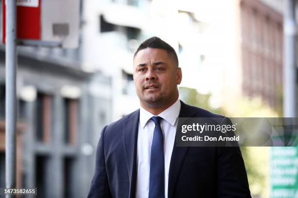 Jarryd Hayne enters NSW District Court on March 15, 2023 in Sydney, Australia. The former NRL player is accused of assaulting a 26-year-old woman in...