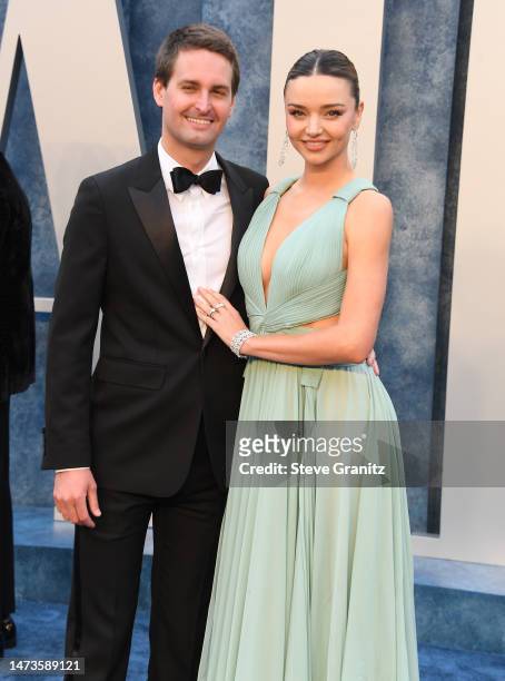 Evan Spiegel, Miranda Kerr arrives at the Vanity Fair Oscar Party Hosted By Radhika Jones at Wallis Annenberg Center for the Performing Arts on March...