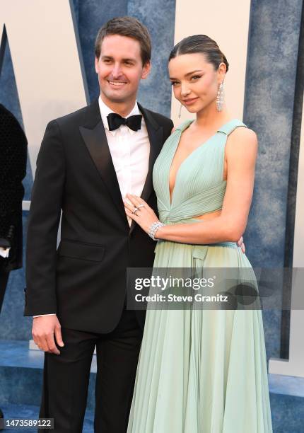 Evan Spiegel, Miranda Kerr arrives at the Vanity Fair Oscar Party Hosted By Radhika Jones at Wallis Annenberg Center for the Performing Arts on March...