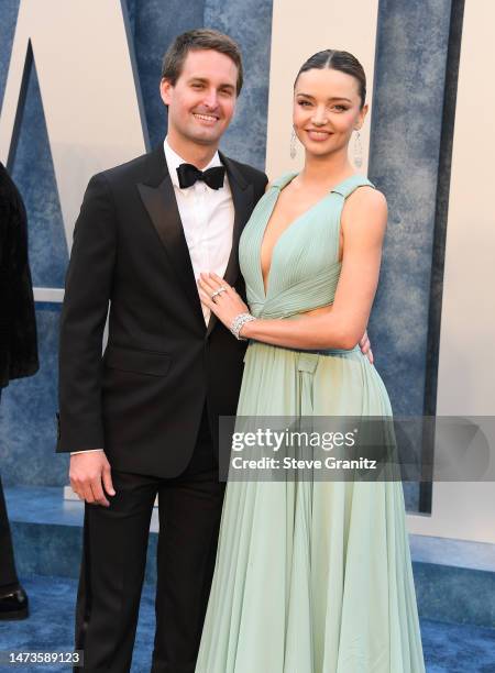 Evan Spiegel, Miranda Kerr arrives at the Vanity Fair Oscar Party Hosted By Radhika Jones at Wallis Annenberg Center for the Performing Arts on March...