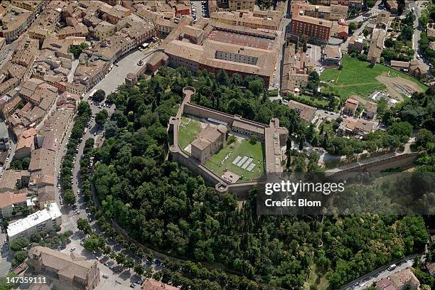 An aerial image of Rocca Malatesiana, Cesena