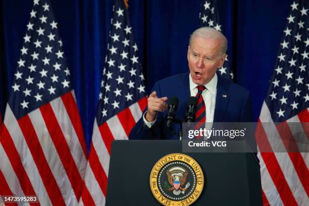 President Joe Biden delivers remarks on reducing gun violence on March 14, 2023 in Monterey Park, California.