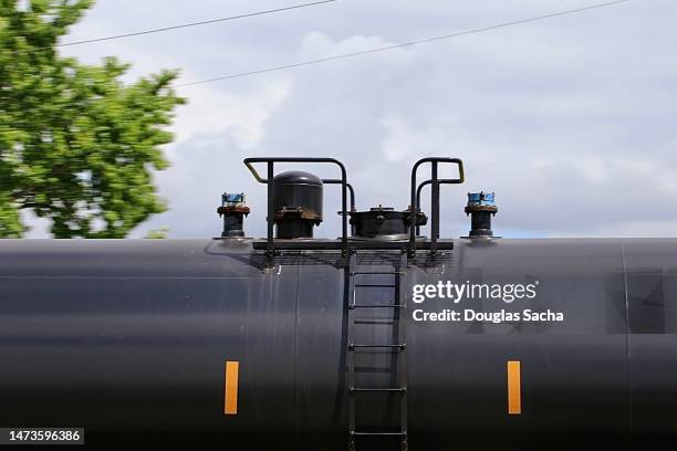 hazardous chemical transport train car - derailment stock-fotos und bilder