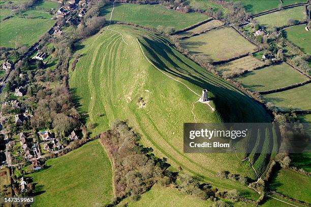 An aerial image of Gog and Magog, Glastonbury Tor And Chalice Well, Glastonbury