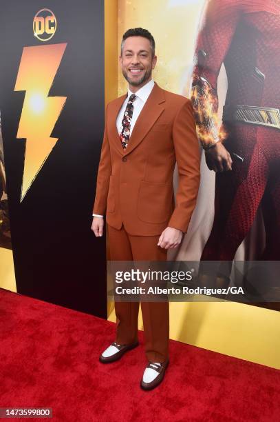 Zachary Levi attends the premiere of Warner Bros.' "Shazam! Fury Of The Gods" at Regency Village Theatre on March 14, 2023 in Los Angeles, California.